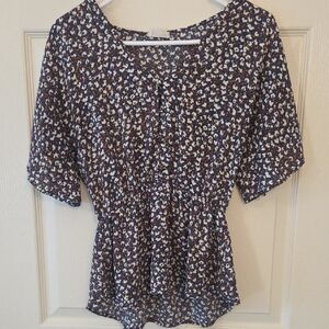 Sienna Sky Junior's White Red Blue Floral Blouse Shirt Top Size Small